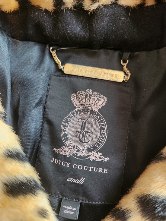 Juicy Couture Leopard Print Faux Fur Coat with Black Trim Gyaru Glam Gal - Picture 11 of 11